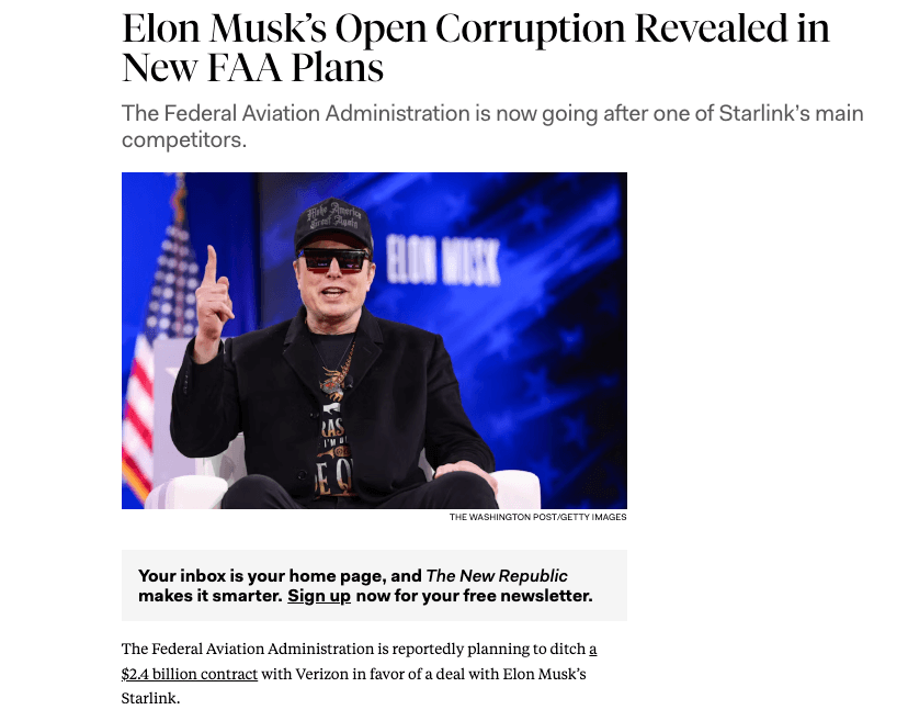 anti trump Elon Musk tries to privatize FAA